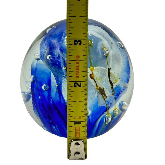 Kerry Glass Made in Ireland Paperweight 3 1/2'' Blue White Yellow Vintage - Picture 7 of 10